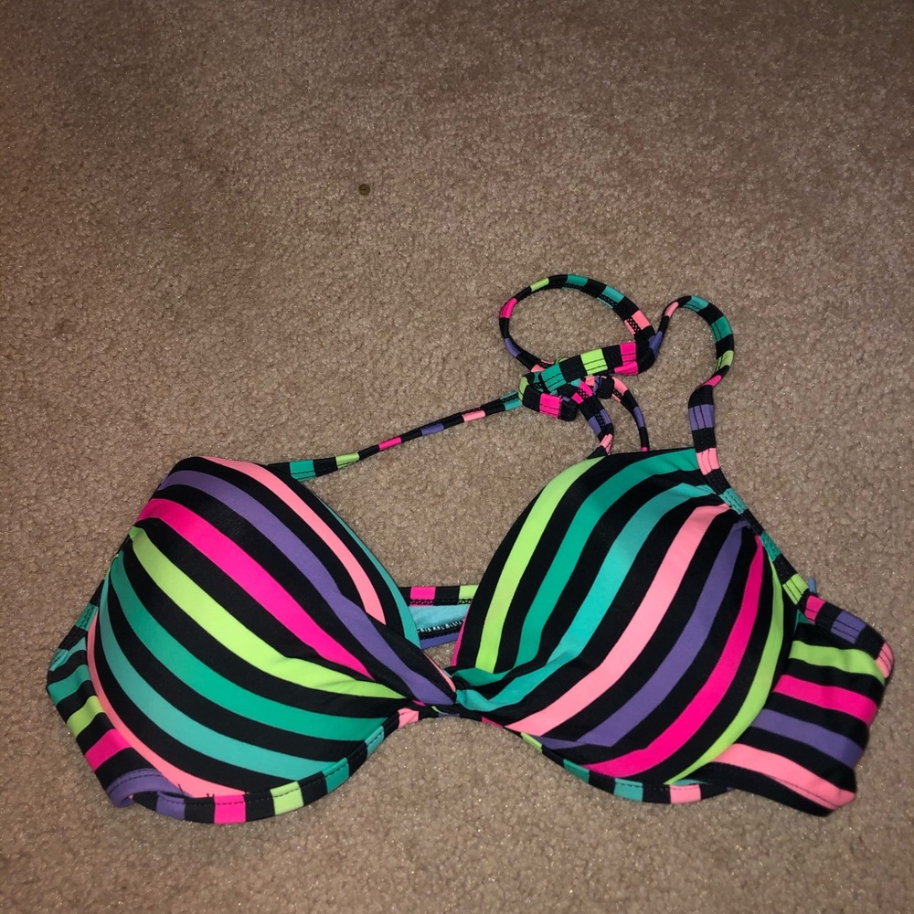 Neon striped bikini top